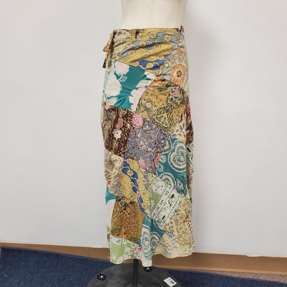 Patchwork Wrap Maxi Skirt Size XL Cotton Whimsical Granola Hippie Boho Long